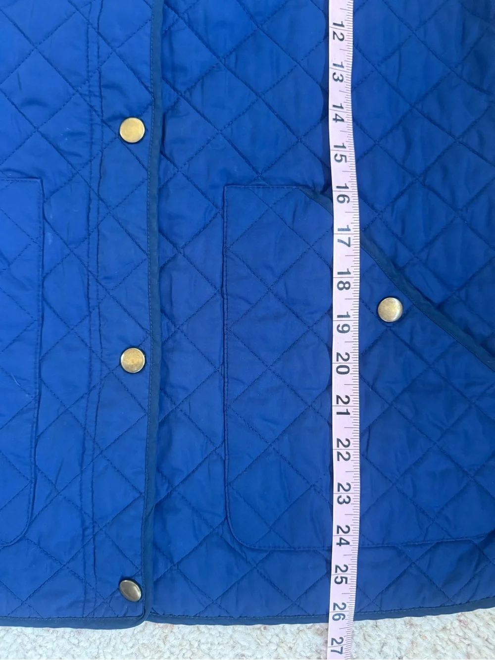 Lands End Kids Quilted  Barn Vest Blue Corduroy Collar Snap Front Kids M 10-12